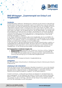 BME-Whitepaper Zusammenspiel von Einkauf und Vergabestelle BME-Whitepaper Zusammenspiel von Einkauf und Vergabestelle