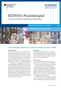 KOINNO-Praxisbeispiel: Pandemiebedingte Beschaffung von Laptops und Tablets für Schulen in NRW KOINNO-Praxisbeispiel: Pandemiebedingte Beschaffung von Laptops und Tablets für Schulen in NRW