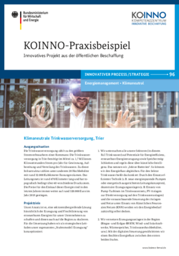 KOINNO-Praxisbeispiel: Klimaneutrale Trinkwasserversorgung KOINNO-Praxisbeispiel: Klimaneutrale Trinkwasserversorgung