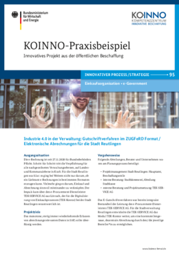 KOINNO-Praxisbeispiel: Industrie 4.0 in der Verwaltung: Gutschriftverfahren im ZUGFeRD Format / Elektronische Abrechnungen für die Stadt Reutlingen KOINNO-Praxisbeispiel: Industrie 4.0 in der Verwaltung: Gutschriftverfahren im ZUGFeRD Format / Elektronische Abrechnungen für die Stadt Reutlingen